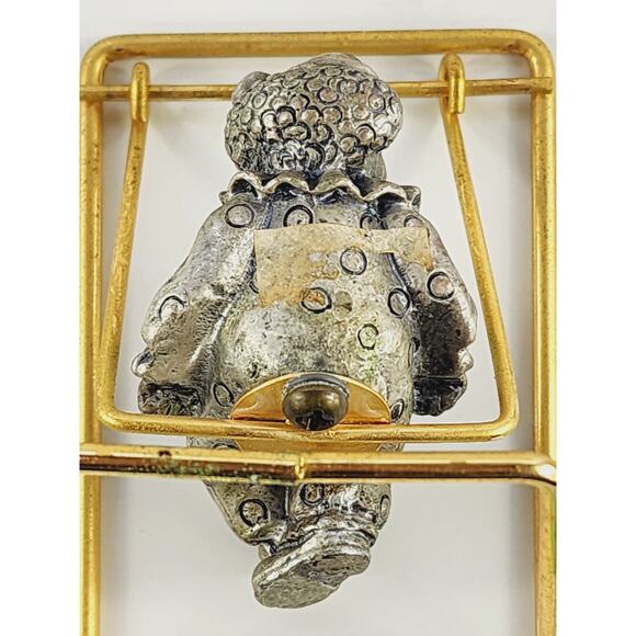 Mini Pewter Clown On Brass Swing 3 1/4" Figurine 90's George Good Home Decor Vtg - Picture 9 of 14